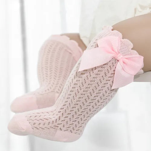 Baby Girl Knee Socks – Cotton Bow Non-Slip Summer Socks (0–2 Years)