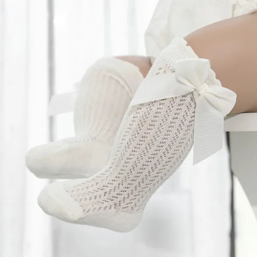 Baby Girl Knee Socks – Cotton Bow Non-Slip Summer Socks (0–2 Years)