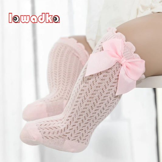 Baby Girl Knee Socks – Cotton Bow Non-Slip Summer Socks (0–2 Years)