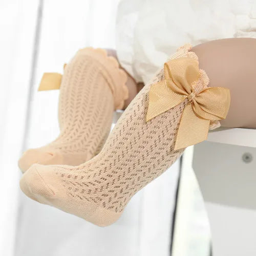 Baby Girl Knee Socks – Cotton Bow Non-Slip Summer Socks (0–2 Years)