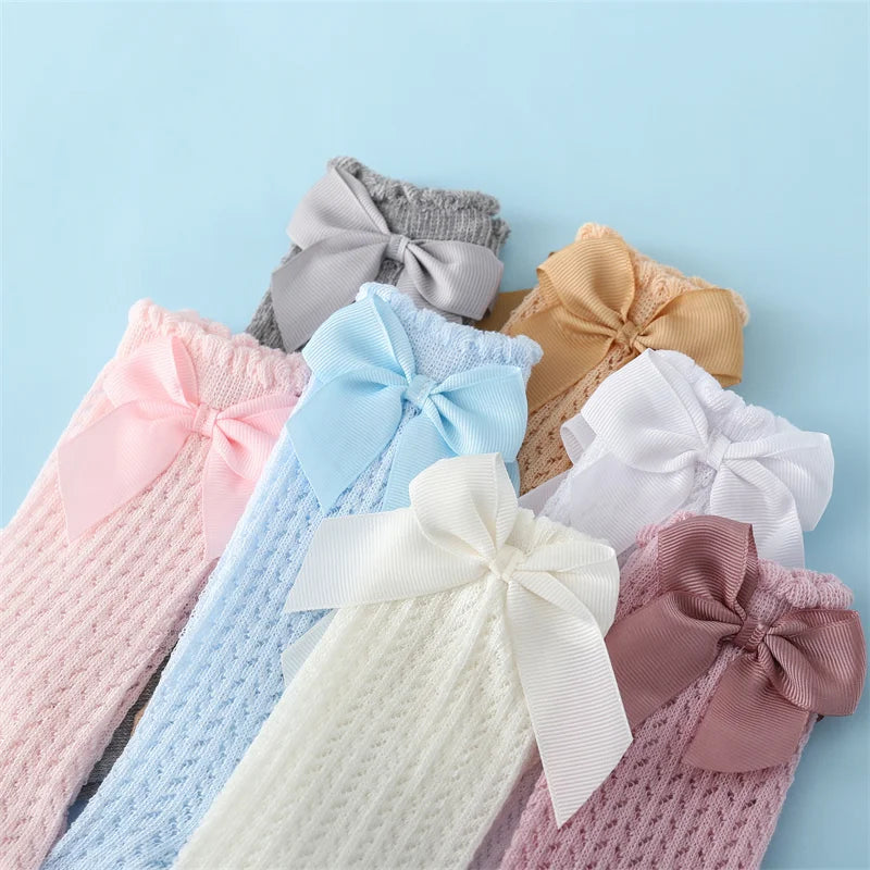 Baby Girl Knee Socks – Cotton Bow Non-Slip Summer Socks (0–2 Years)