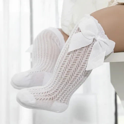 Baby Girl Knee Socks – Cotton Bow Non-Slip Summer Socks (0–2 Years)