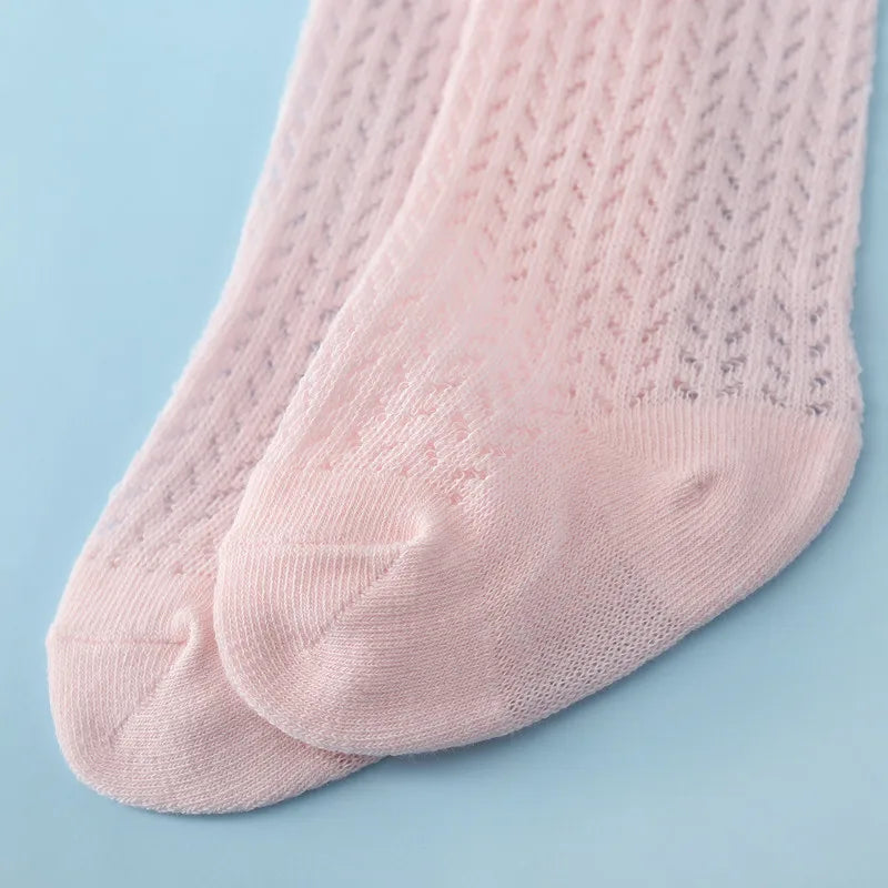 Baby Girl Knee Socks – Cotton Bow Non-Slip Summer Socks (0–2 Years)