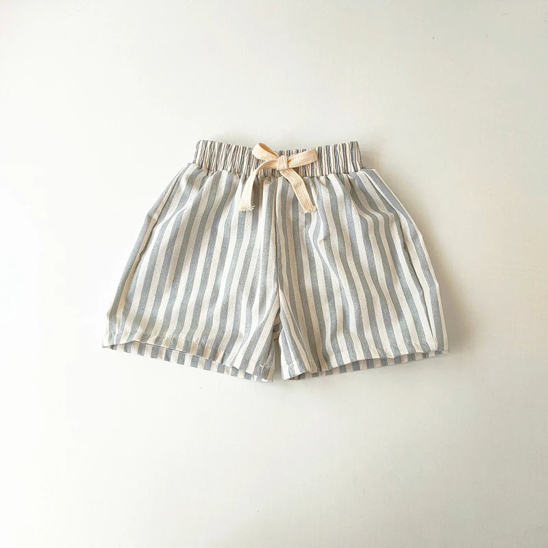 Vintage Linen Cotton Stripe Shorts – Casual Summer Pants for Baby Boys & Girls
