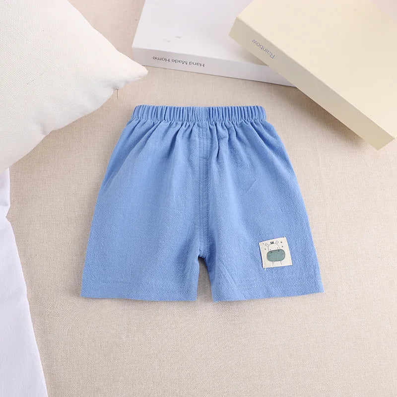Summer Cotton Linen Shorts – Cartoon Casual Pants for Kids Boys & Girls (1–5 Years)