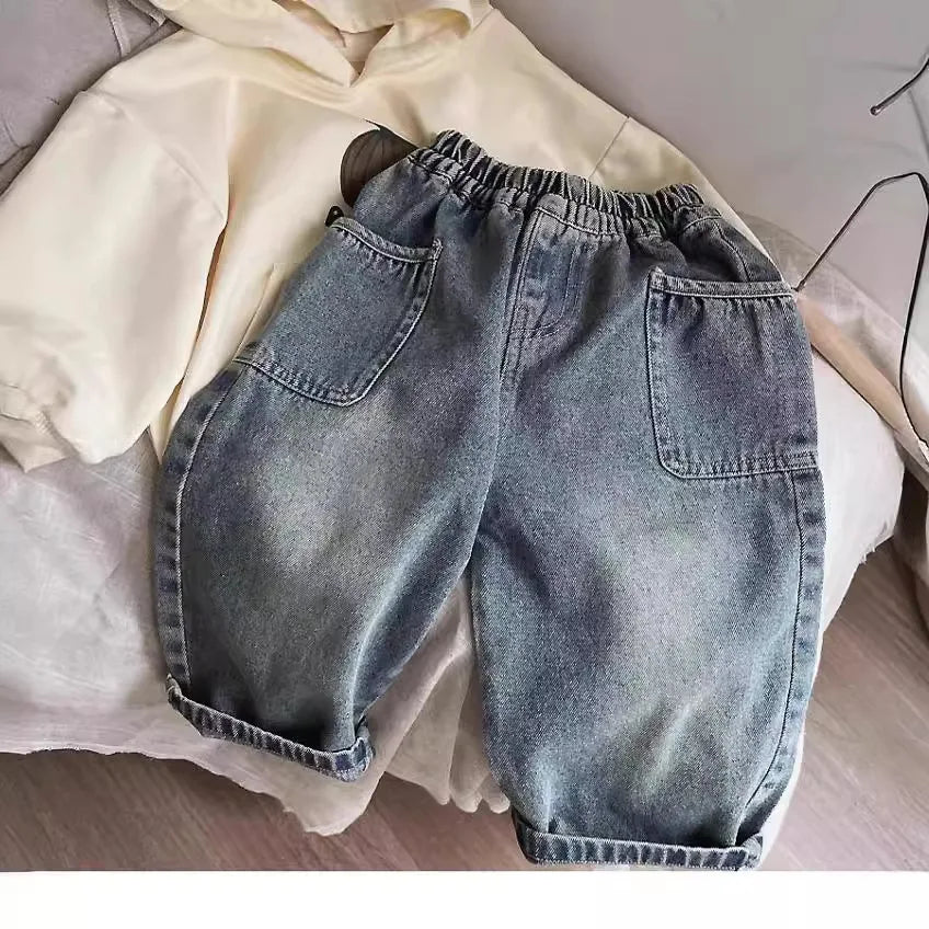 Boys Denim Pants – Casual Elastic Waist Jeans with Side Pockets (Spring/Autumn 2025)