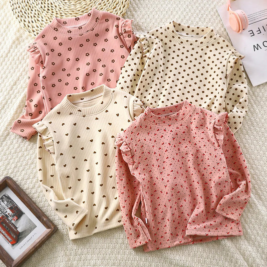 Girls Autumn Floral T-Shirt – Flying Sleeve Casual Top for Kids & Toddlers