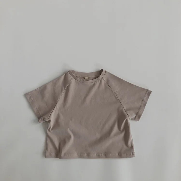 Solid Color TShirt Crewneck Bottoming Shirt Short Sleeve Tops New Child Casual Loose Simple All-match Tees Kids Summer Wear