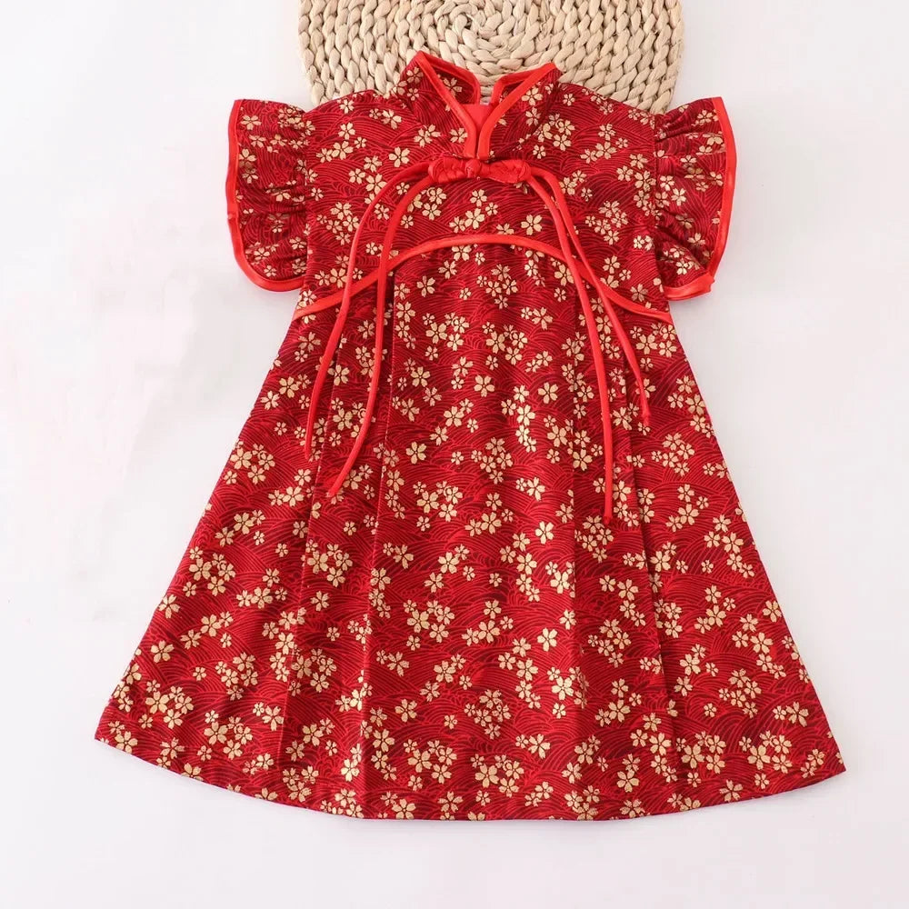 Girls Summer Cheongsam Dress – Traditional Chinese Qipao Outfit for Kids