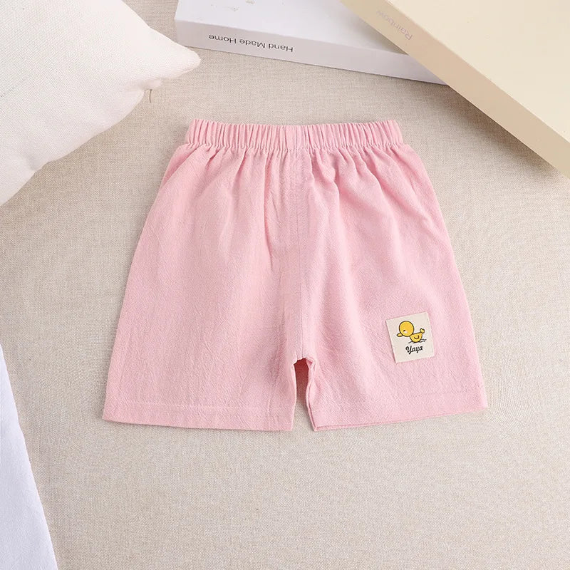 Summer Cotton Linen Shorts – Cartoon Casual Pants for Kids Boys & Girls (1–5 Years)