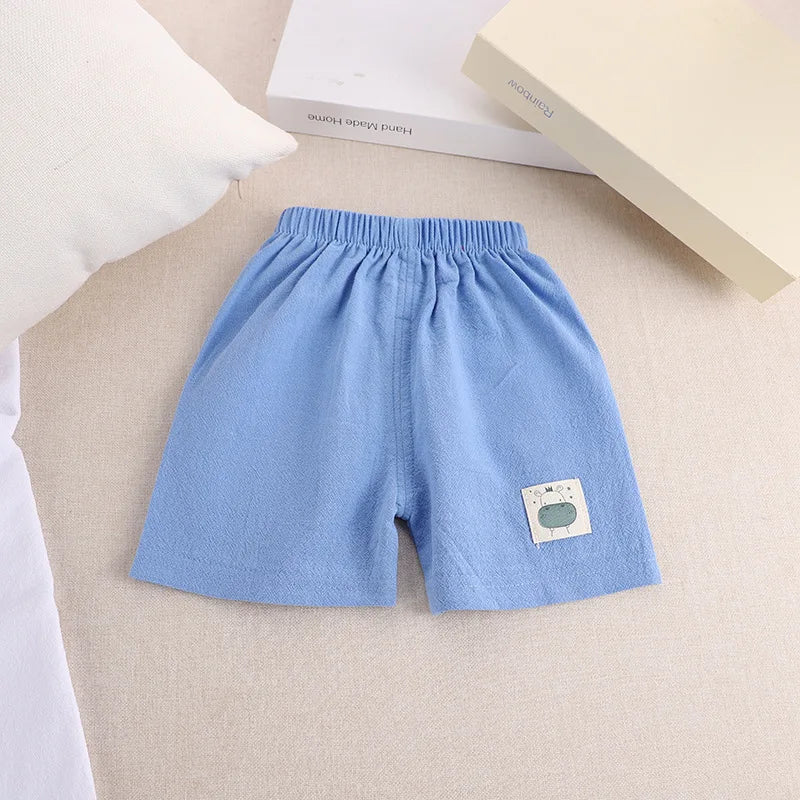 Summer Cotton Linen Shorts – Cartoon Casual Pants for Kids Boys & Girls (1–5 Years)