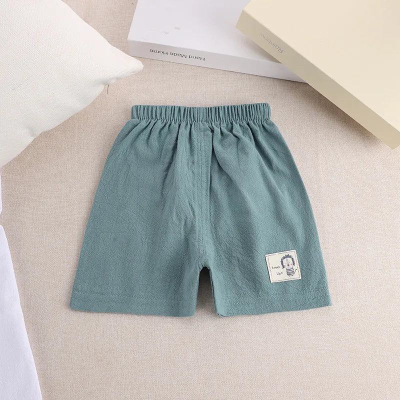 Summer Cotton Linen Shorts – Cartoon Casual Pants for Kids Boys & Girls (1–5 Years)