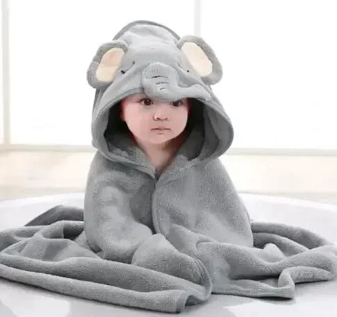 Unisex Baby Hooded Bathrobe – Cartoon Coral Fleece Towel Blanket for Boys & Girls