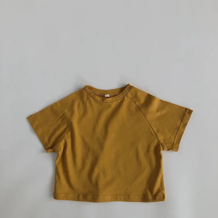 Solid Color TShirt Crewneck Bottoming Shirt Short Sleeve Tops New Child Casual Loose Simple All-match Tees Kids Summer Wear