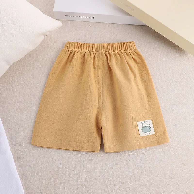 Summer Cotton Linen Shorts – Cartoon Casual Pants for Kids Boys & Girls (1–5 Years)
