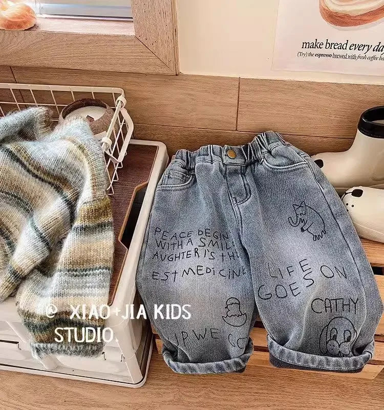 Boys Denim Pants – Casual Elastic Waist Jeans with Side Pockets (Spring/Autumn 2025)
