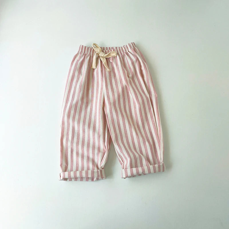 Vintage Linen Cotton Stripe Shorts – Casual Summer Pants for Baby Boys & Girls