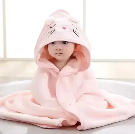 Unisex Baby Hooded Bathrobe – Cartoon Coral Fleece Towel Blanket for Boys & Girls
