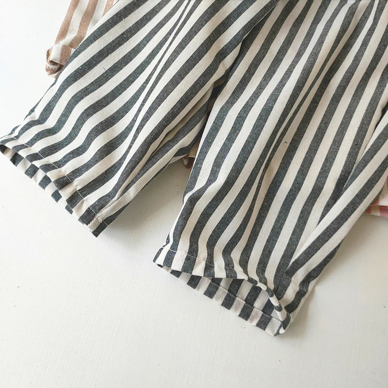 Vintage Linen Cotton Stripe Shorts – Casual Summer Pants for Baby Boys & Girls