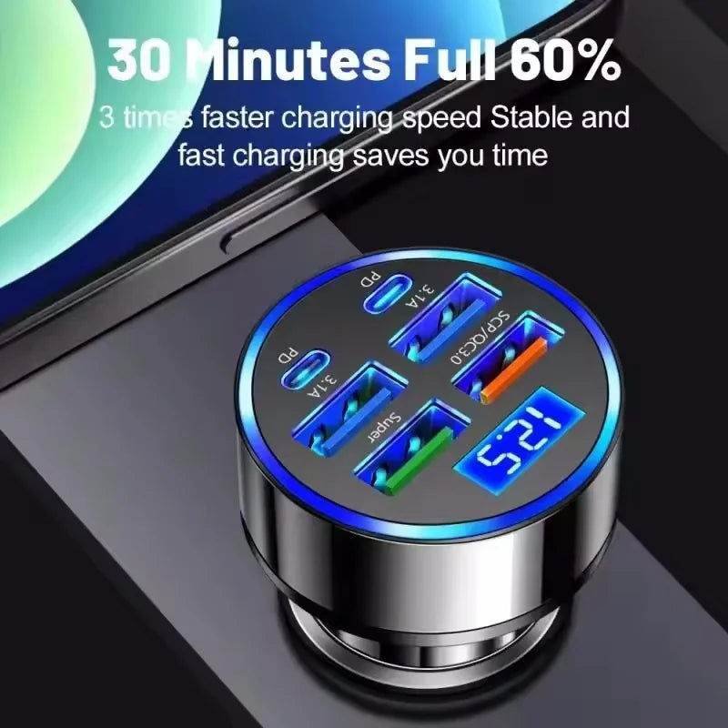 350W USB Car Charger with PD QC3.0 – Dual USB-C Fast Charging Adapter for Phones and Devices