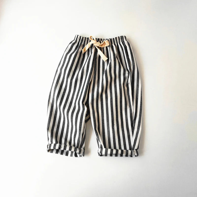 Vintage Linen Cotton Stripe Shorts – Casual Summer Pants for Baby Boys & Girls