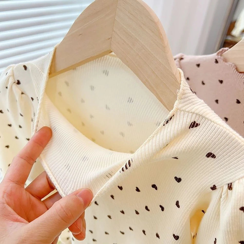 Girls Long Sleeve Top – Puff Sleeve Half-High Collar Shirt for Spring & Autumn