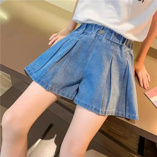 Girls Denim Shorts – Summer A-Line Jeans Hot Pants for Kids (3–12 Years)
