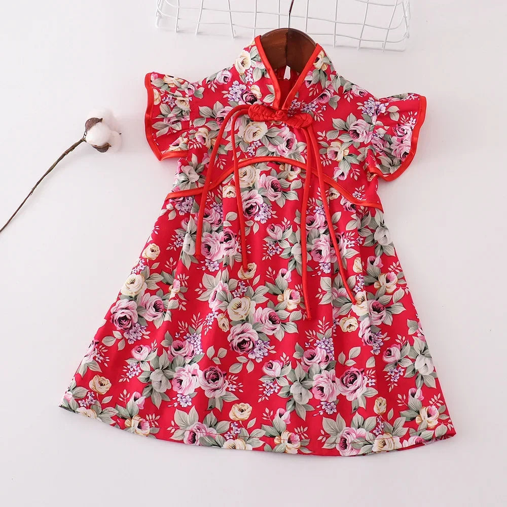 Girls Summer Cheongsam Dress – Traditional Chinese Qipao Outfit for Kids