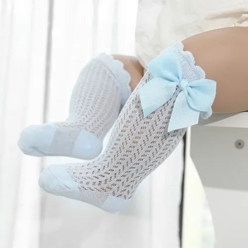 Baby Girl Knee Socks – Cotton Bow Non-Slip Summer Socks (0–2 Years)