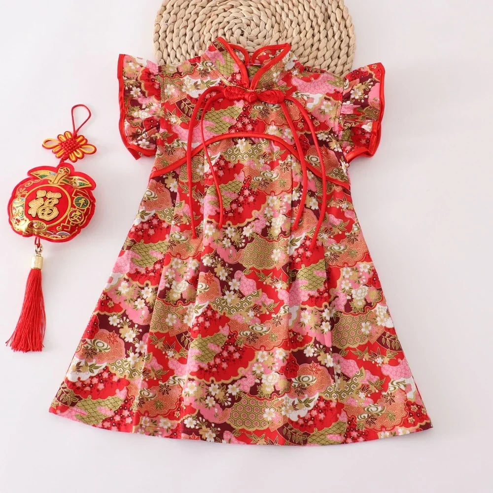 Girls Summer Cheongsam Dress – Traditional Chinese Qipao Outfit for Kids