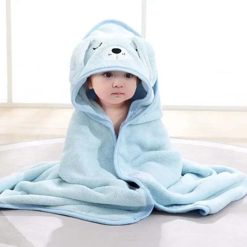 Unisex Baby Hooded Bathrobe – Cartoon Coral Fleece Towel Blanket for Boys & Girls