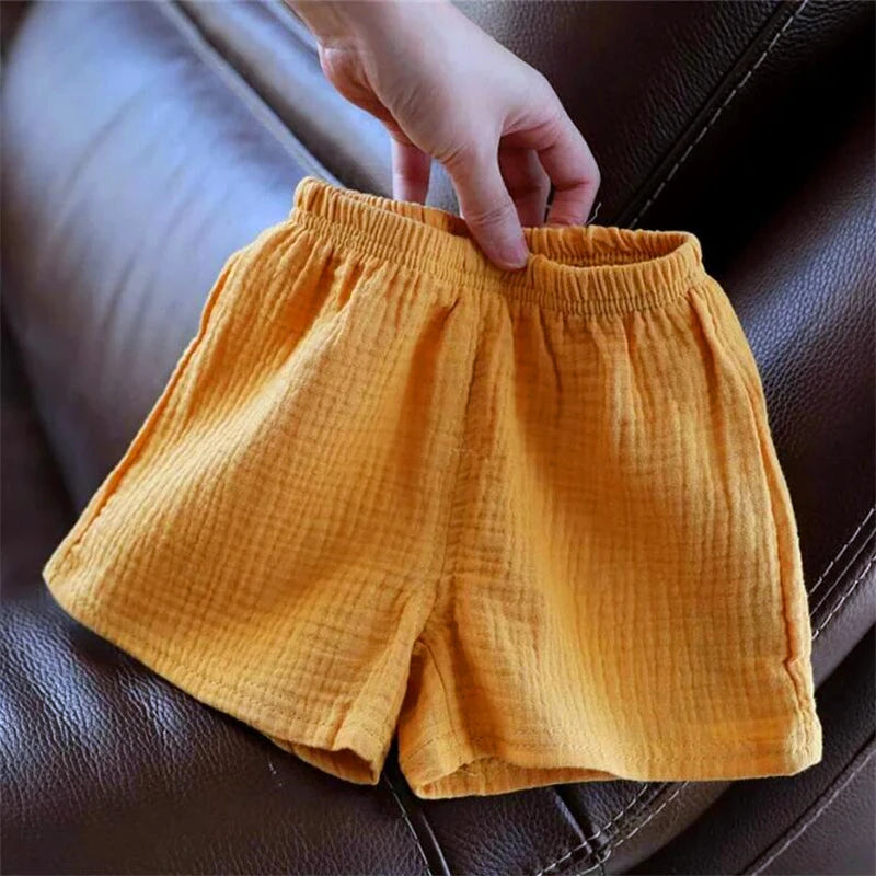 Baby Cotton Linen Shorts – Summer Solid Color Casual Pants for Boys & Girls