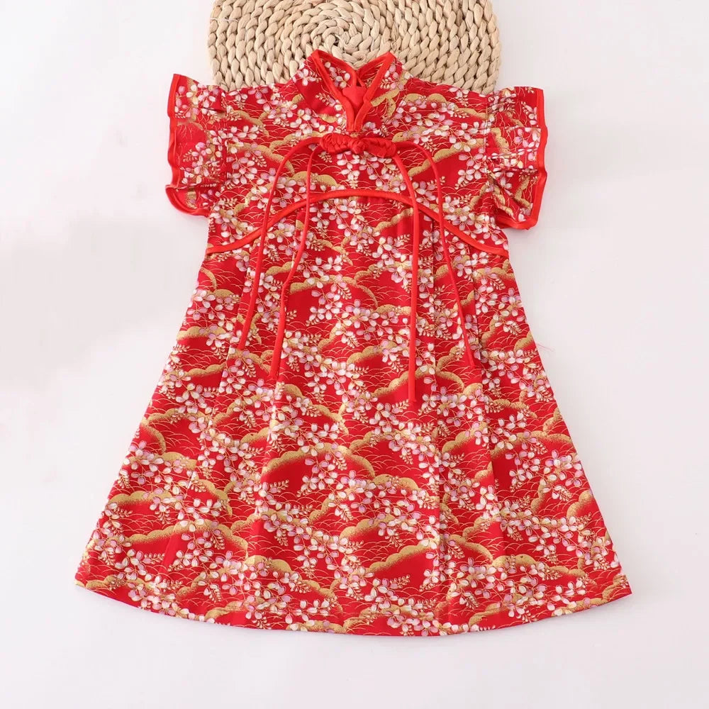 Girls Summer Cheongsam Dress – Traditional Chinese Qipao Outfit for Kids