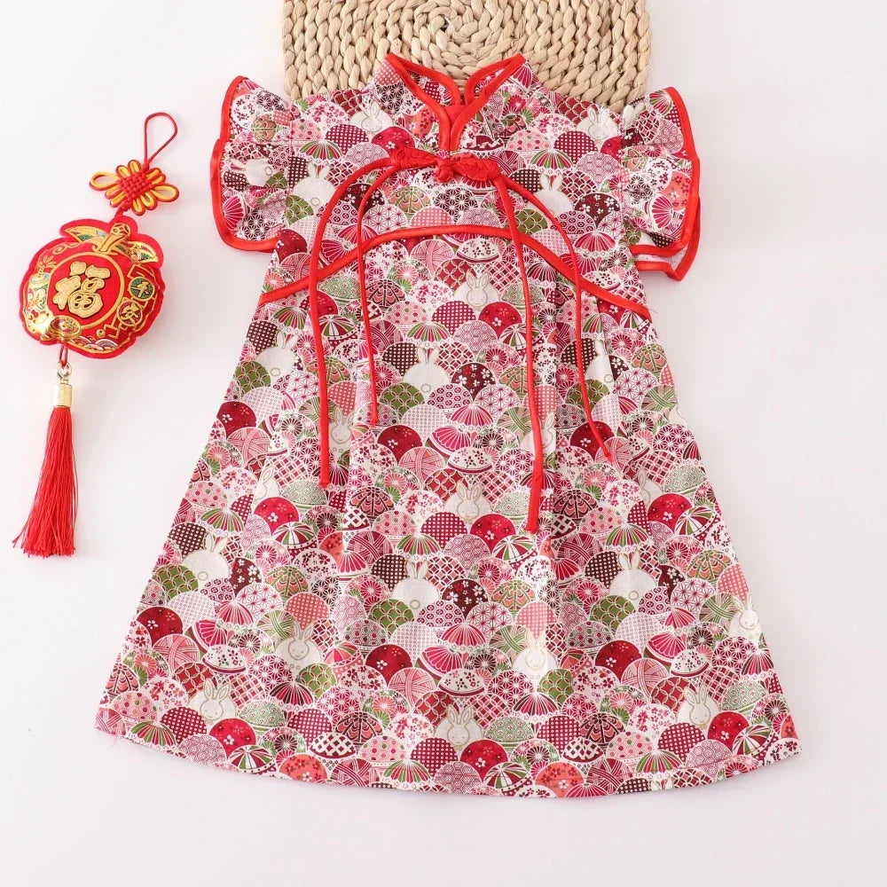 Girls Summer Cheongsam Dress – Traditional Chinese Qipao Outfit for Kids
