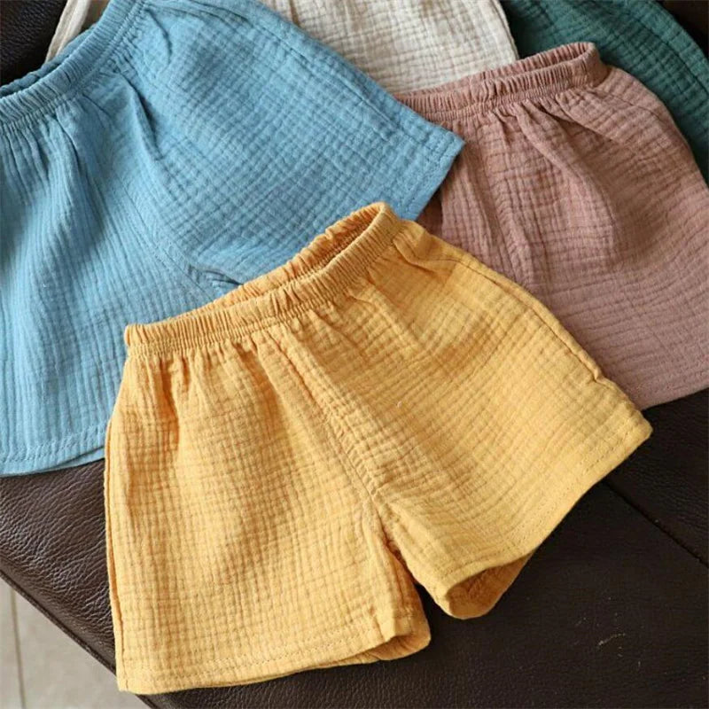 Baby Cotton Linen Shorts – Summer Solid Color Casual Pants for Boys & Girls