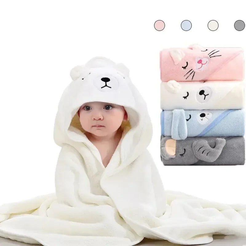 Unisex Baby Hooded Bathrobe – Cartoon Coral Fleece Towel Blanket for Boys & Girls