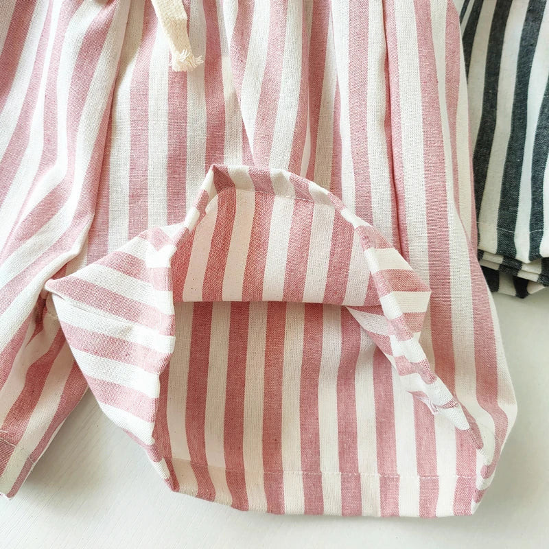 Vintage Linen Cotton Stripe Shorts – Casual Summer Pants for Baby Boys & Girls