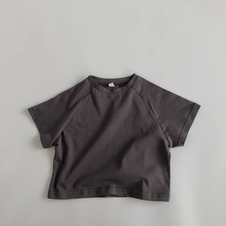 Solid Color TShirt Crewneck Bottoming Shirt Short Sleeve Tops New Child Casual Loose Simple All-match Tees Kids Summer Wear
