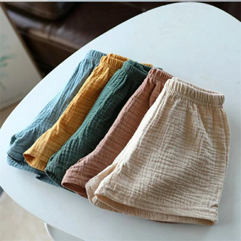 Baby Cotton Linen Shorts – Summer Solid Color Casual Pants for Boys & Girls