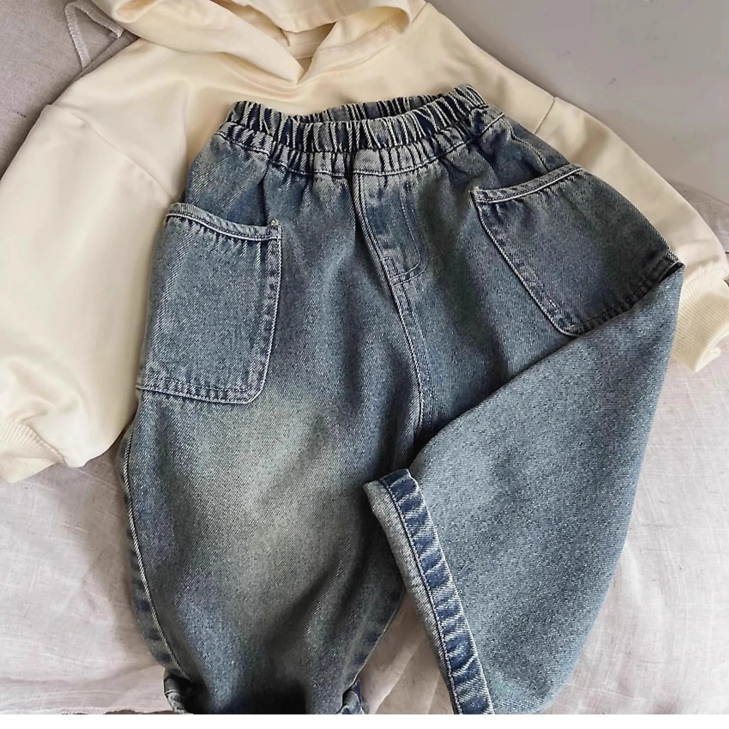 Boys Denim Pants – Casual Elastic Waist Jeans with Side Pockets (Spring/Autumn 2025)