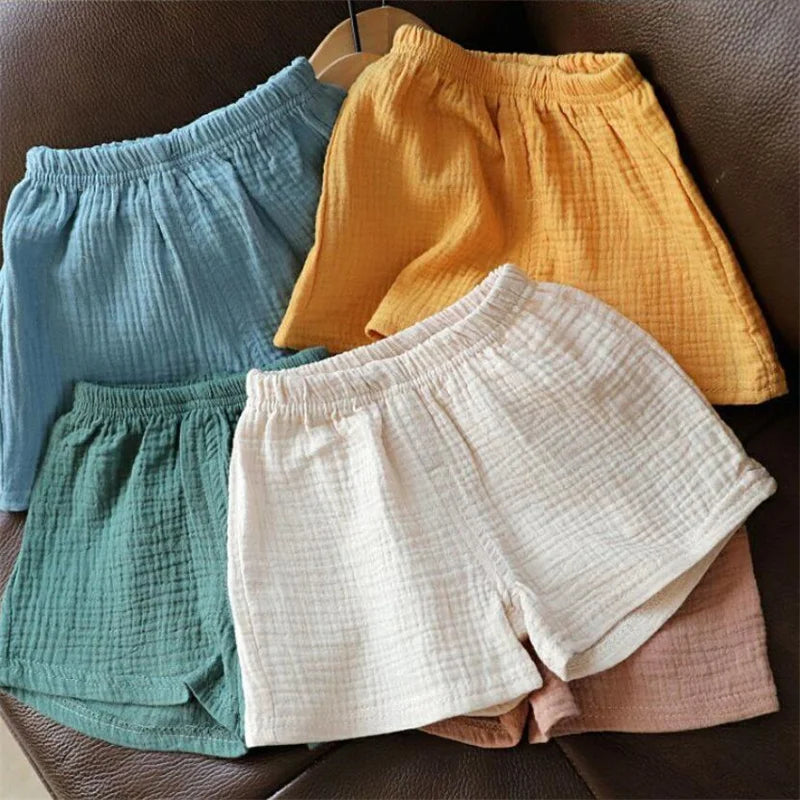Baby Cotton Linen Shorts – Summer Solid Color Casual Pants for Boys & Girls