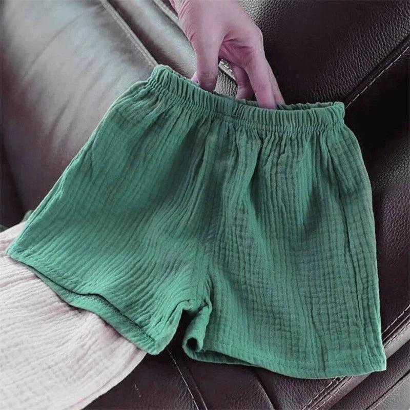 Baby Cotton Linen Shorts – Summer Solid Color Casual Pants for Boys & Girls