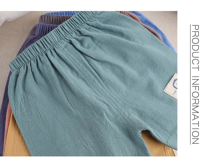 Summer Cotton Linen Shorts – Cartoon Casual Pants for Kids Boys & Girls (1–5 Years)