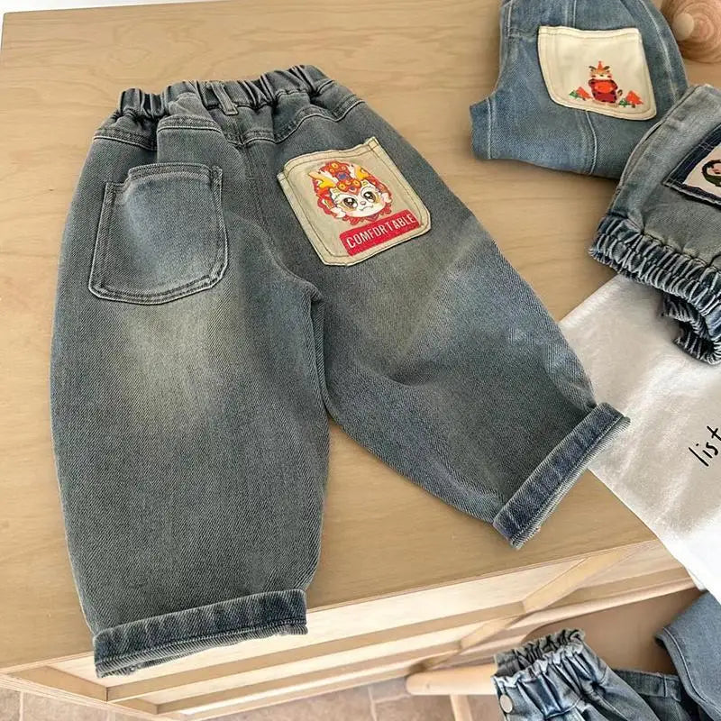 Boys Denim Pants – Casual Elastic Waist Jeans with Side Pockets (Spring/Autumn 2025)