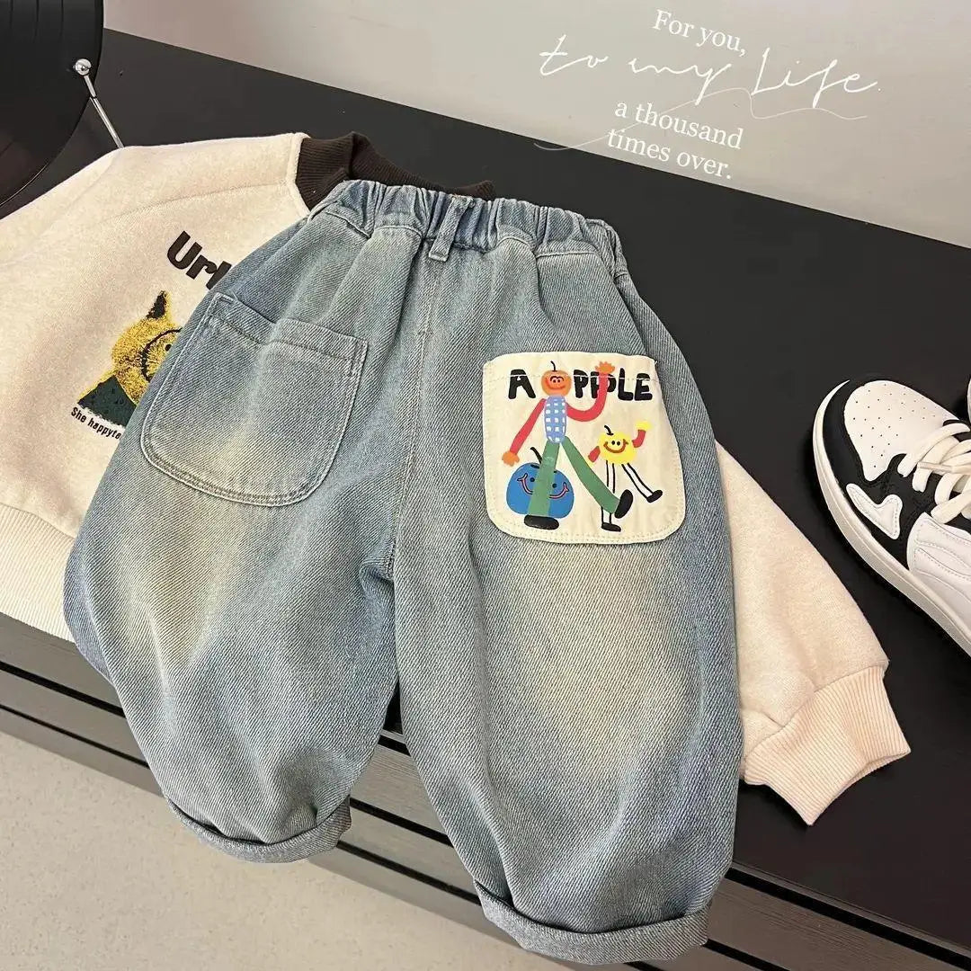 Boys Denim Pants – Casual Elastic Waist Jeans with Side Pockets (Spring/Autumn 2025)