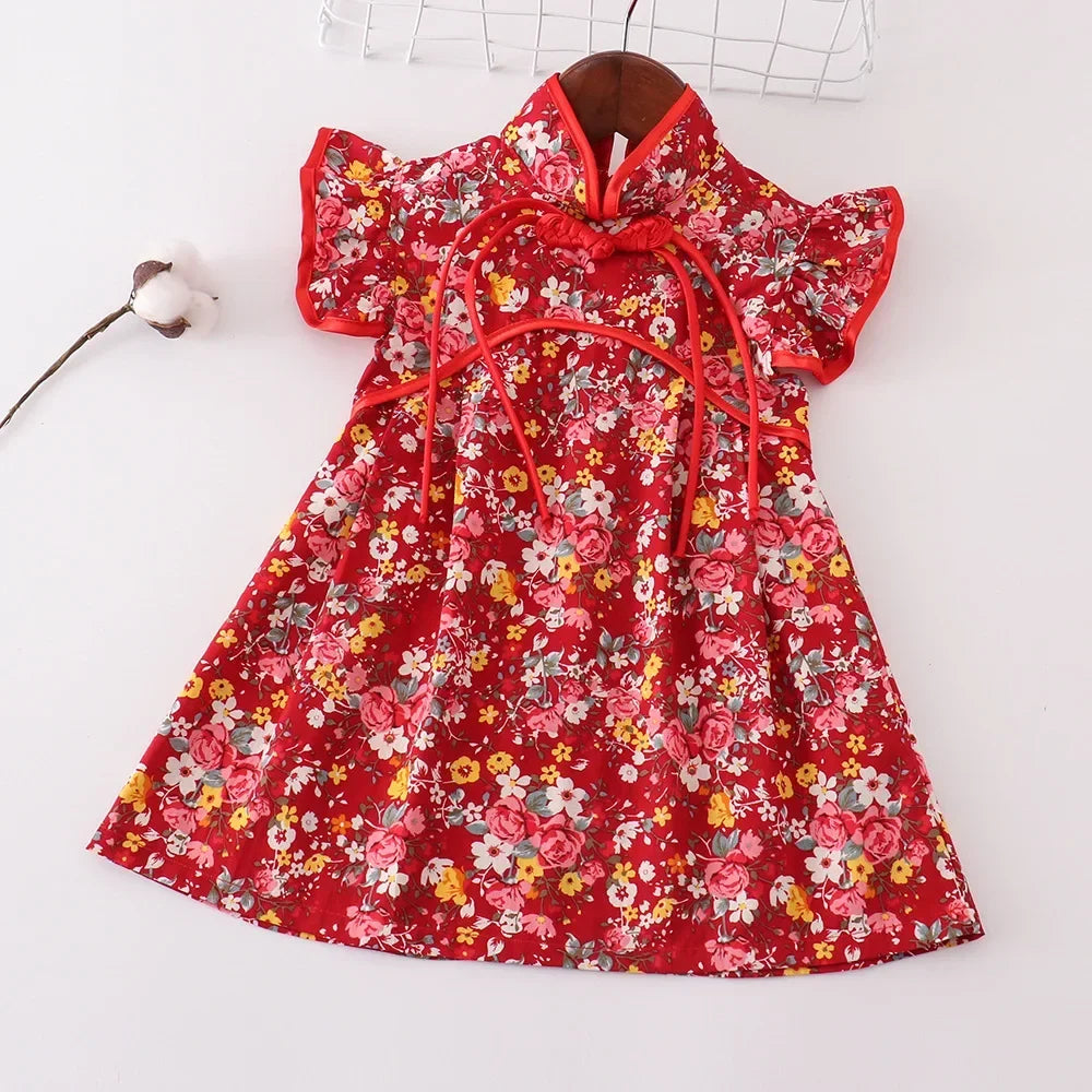 Girls Summer Cheongsam Dress – Traditional Chinese Qipao Outfit for Kids