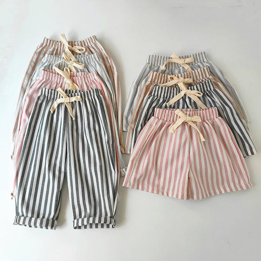Vintage Linen Cotton Stripe Shorts – Casual Summer Pants for Baby Boys & Girls