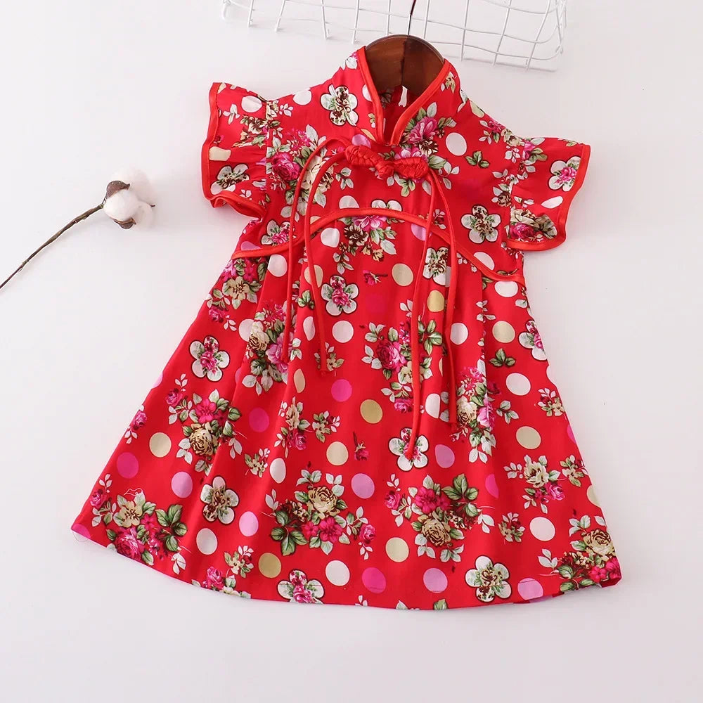 Girls Summer Cheongsam Dress – Traditional Chinese Qipao Outfit for Kids