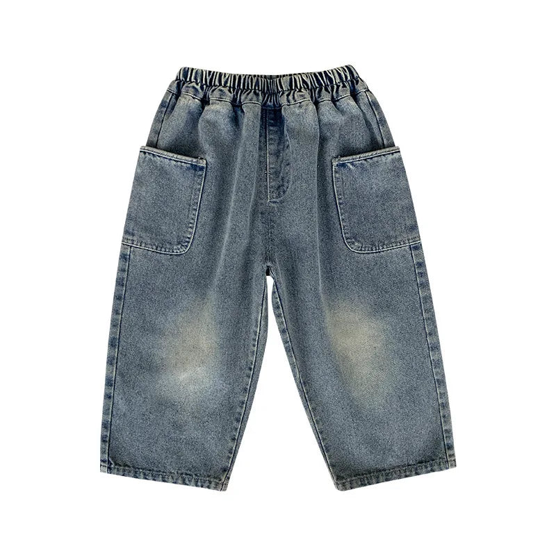 Boys Denim Pants – Casual Elastic Waist Jeans with Side Pockets (Spring/Autumn 2025)