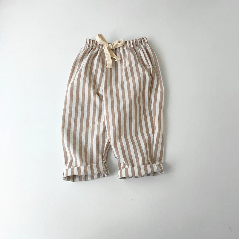 Vintage Linen Cotton Stripe Shorts – Casual Summer Pants for Baby Boys & Girls